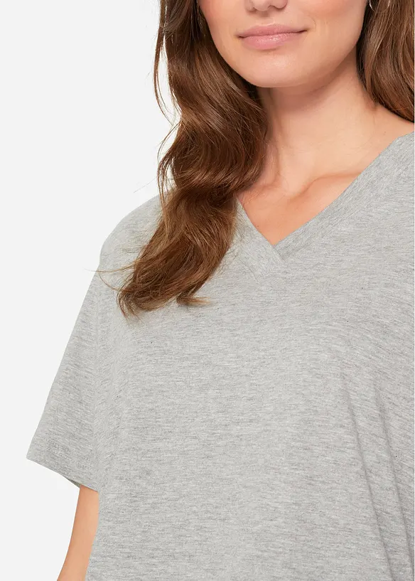 Vid lång topp med V-ringning (5-pack), kortärmad, bonprix