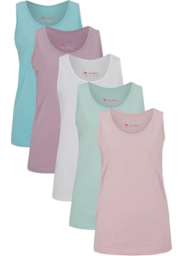 Långt linne av bomull (5-pack), bonprix