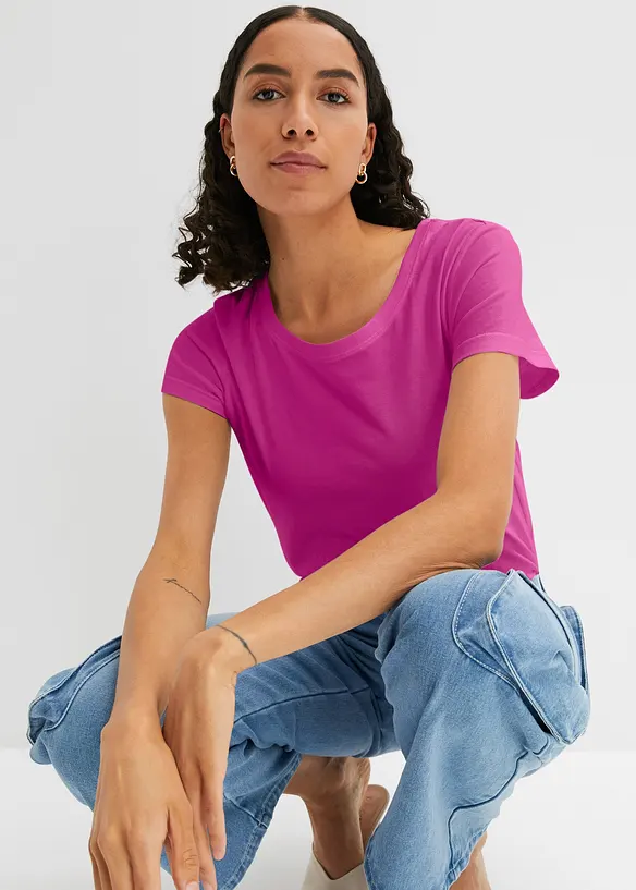 T-shirt med rund halsringning (5-pack), kortärmad, bonprix