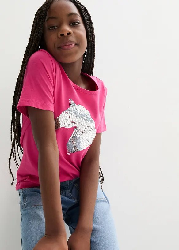 T-shirt f&ouml;r barn med v&auml;ndbara paljetter, ekologisk bomull, bonprix