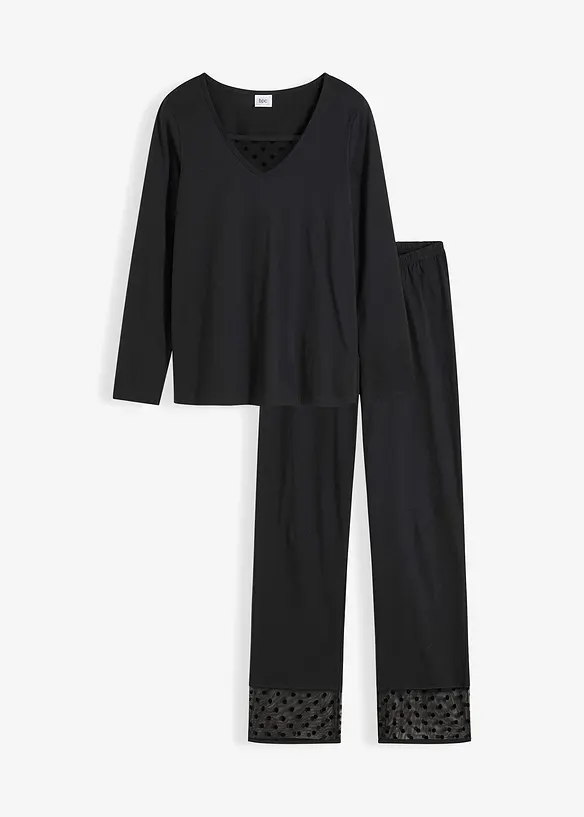 Pyjamas med spetsinfällning, bonprix