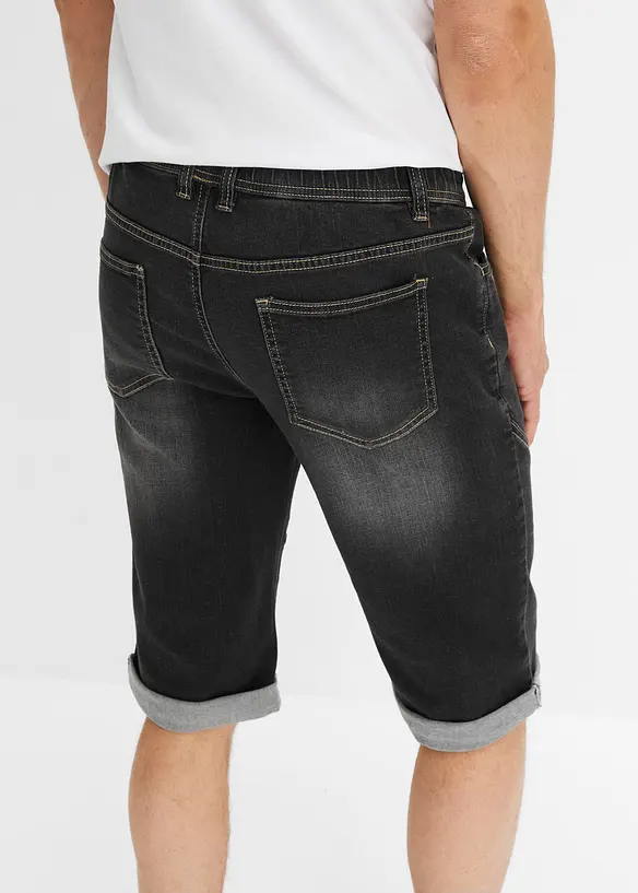 Stretchiga jeansbermudas med broderi, Regular Fit, bonprix