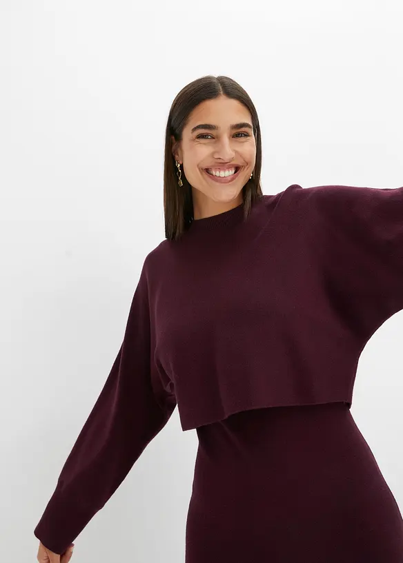 Stickad klänning och topp (2 delar), bonprix