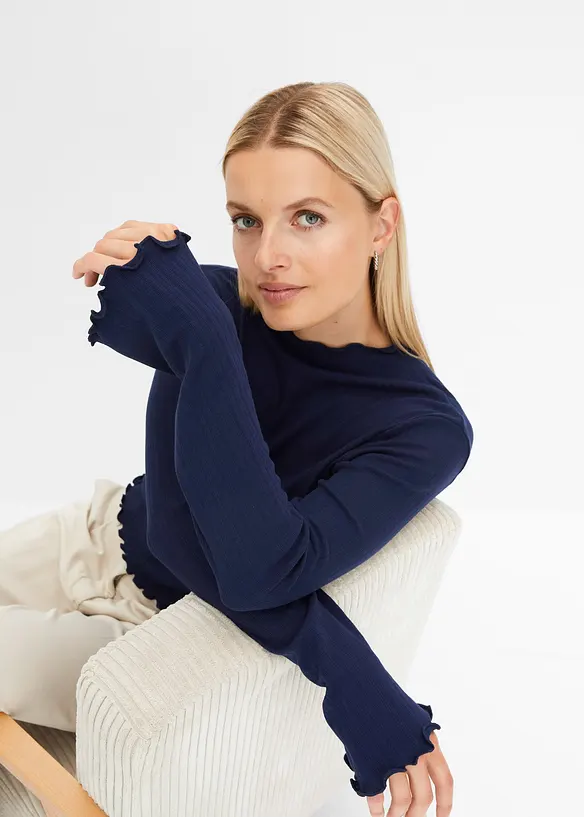 Ribbstickad långärmad T-shirt, bonprix