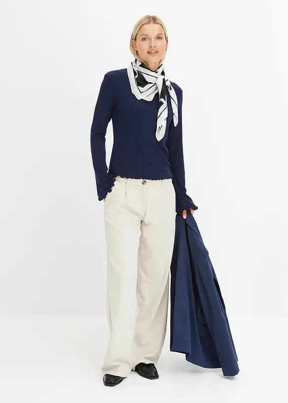 Ribbstickad långärmad T-shirt, bonprix