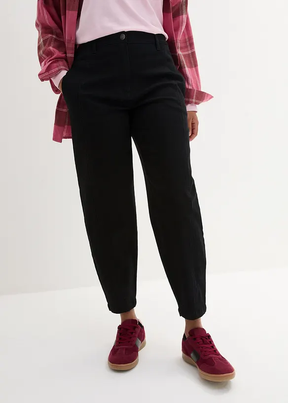 Kypertbyxa med framflyttade sidsömmar och bekväm midja, High Waist, Barrel, bonprix