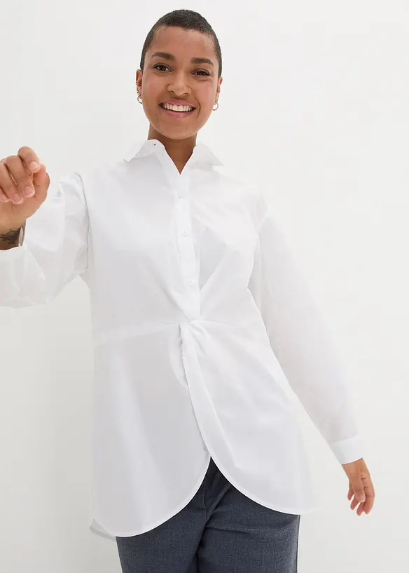 Lång blus av bomull med längre bakstycke, bonprix