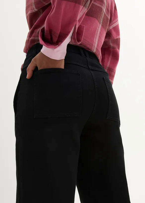 Kypertbyxa med framflyttade sidsömmar och bekväm midja, High Waist, Barrel, bonprix