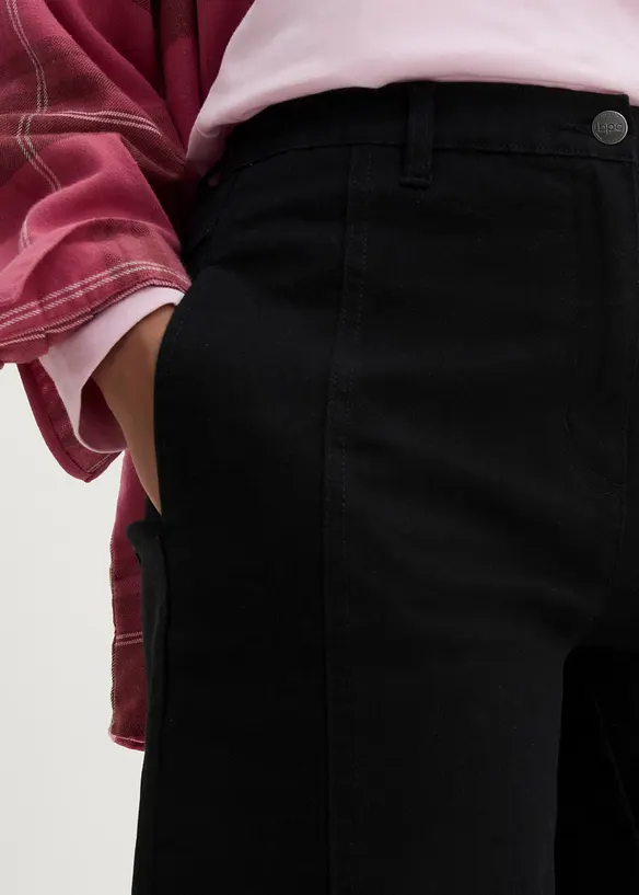 Kypertbyxa med framflyttade sidsömmar och bekväm midja, High Waist, Barrel, bonprix