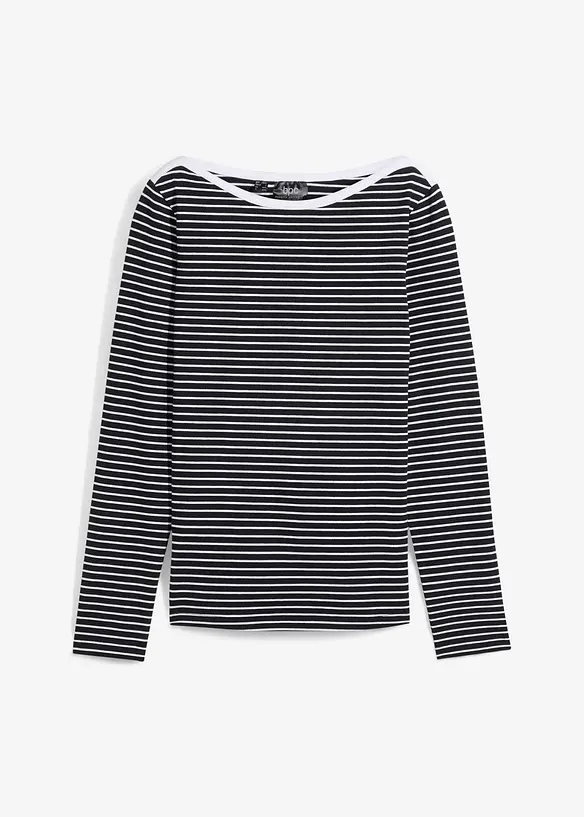 Randig långärmad T-shirt med båtringning, bonprix