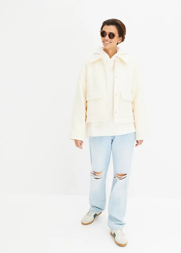 Tunn teddyjacka av bouclé, bonprix