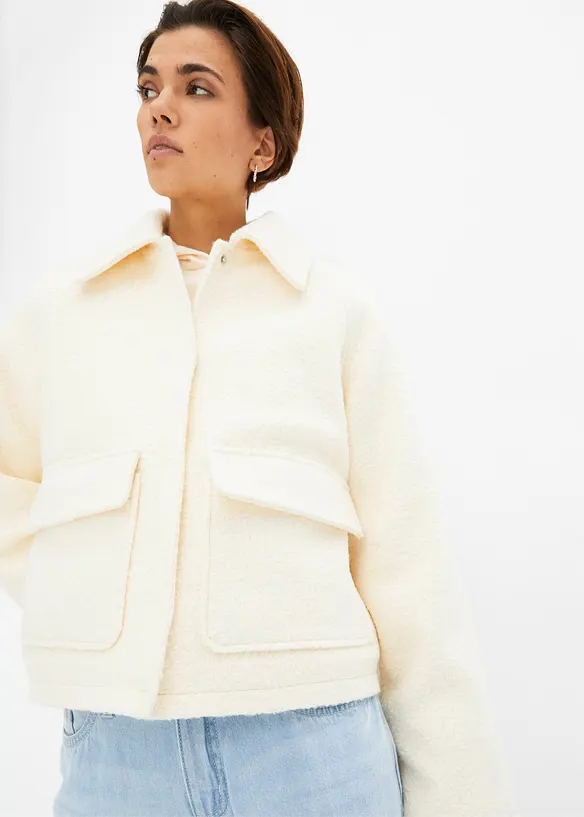 Tunn teddyjacka av bouclé, bonprix
