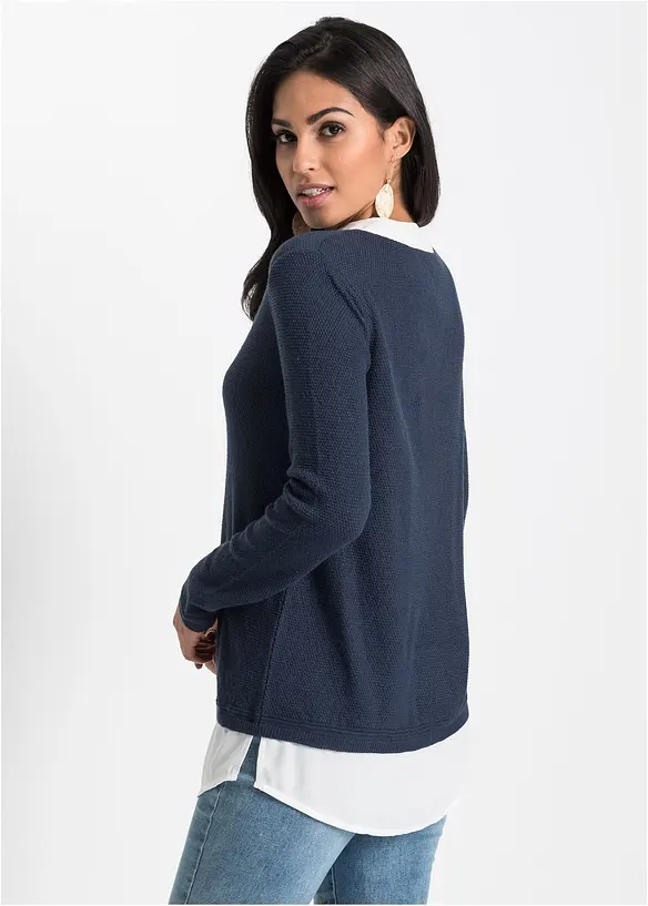 Finstickad tröja med blusinfällning, bonprix