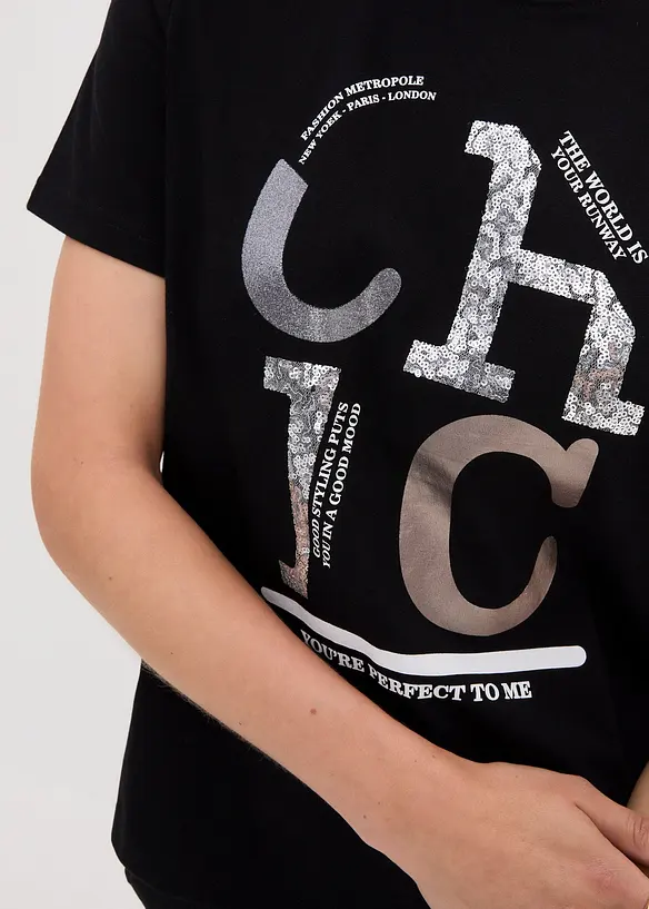 T-shirt med glittrigt tryck, bonprix
