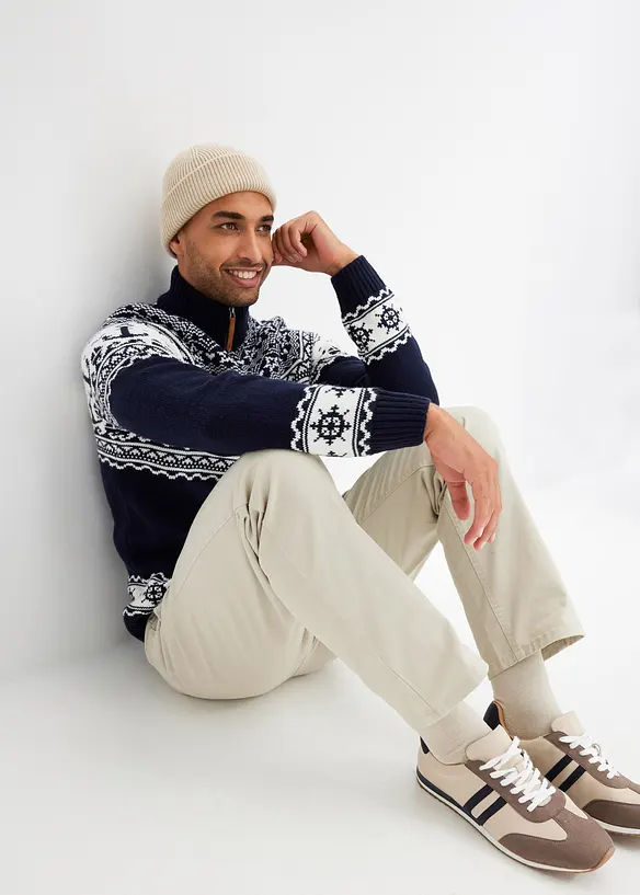 Maritim tröja med krage och dragkedja, bonprix