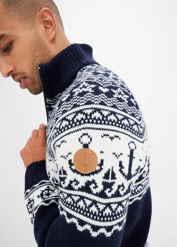 Maritim tröja med krage och dragkedja, bonprix