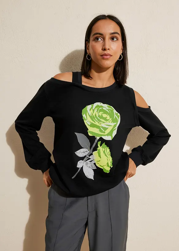 Oversizesweatshirt med blomtryck, bonprix