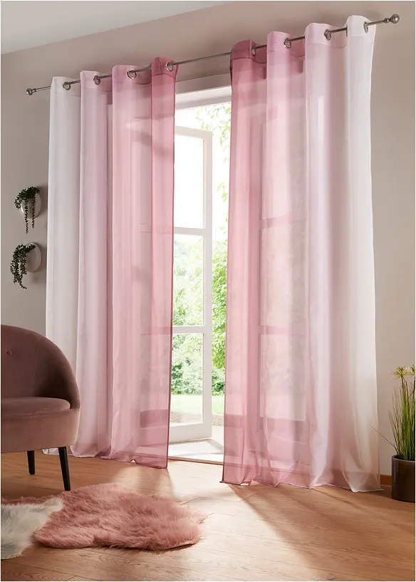 Gardin med färgskiftning i återvunnen polyester (2-pack), bonprix