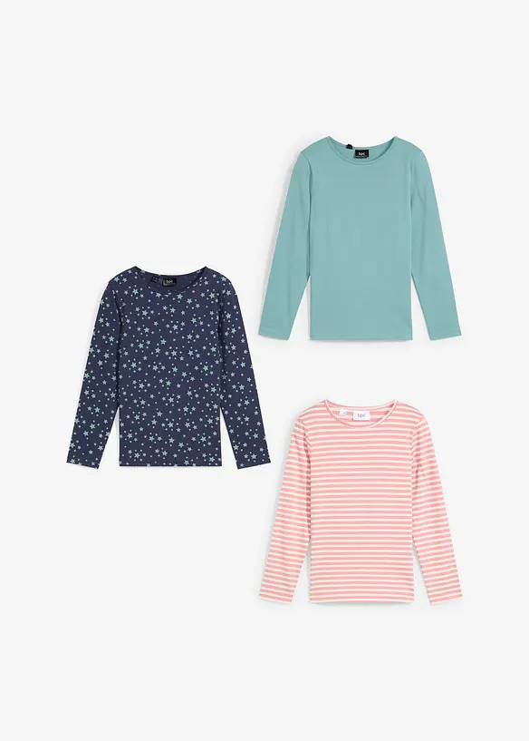 Långärmad topp för barn i ekologisk bomull (3-pack), bonprix