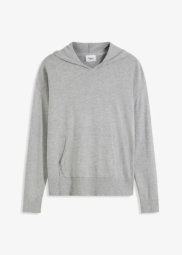 Stickad hoodie med känguruficka i viskosmix, bonprix