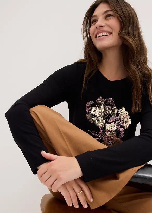 Långärmad T-shirt med paljetter, bonprix