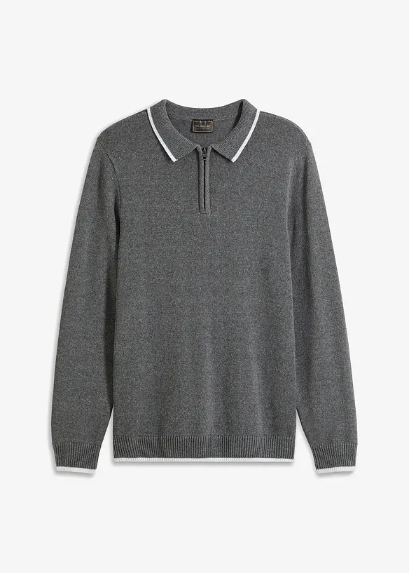 Tröja med tenniskrage och återvunnen bomull, bonprix