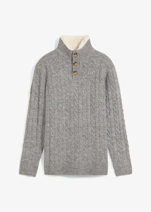 Stickad tröja med hög krage och kort dragkedja, bonprix