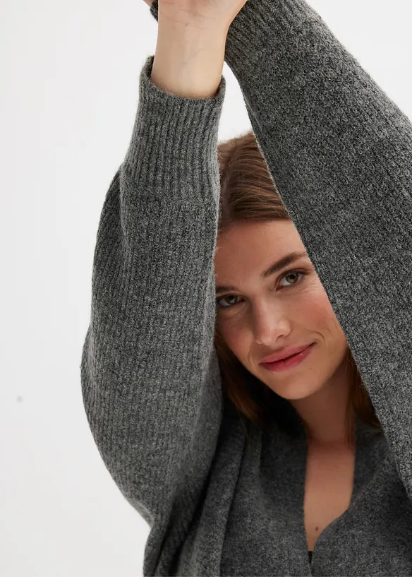 Ribbstickad tr&ouml;ja med krage och dragkedja, bonprix