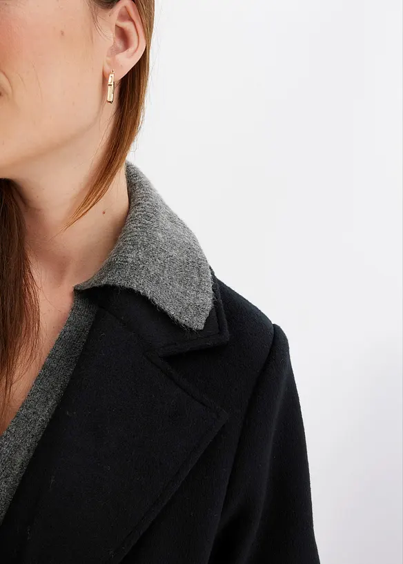 Ribbstickad tr&ouml;ja med krage och dragkedja, bonprix