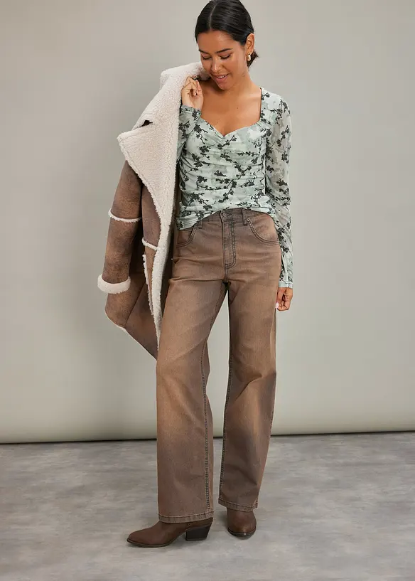 Vida jeans med h&ouml;g midja, vintagetv&auml;ttade, bonprix