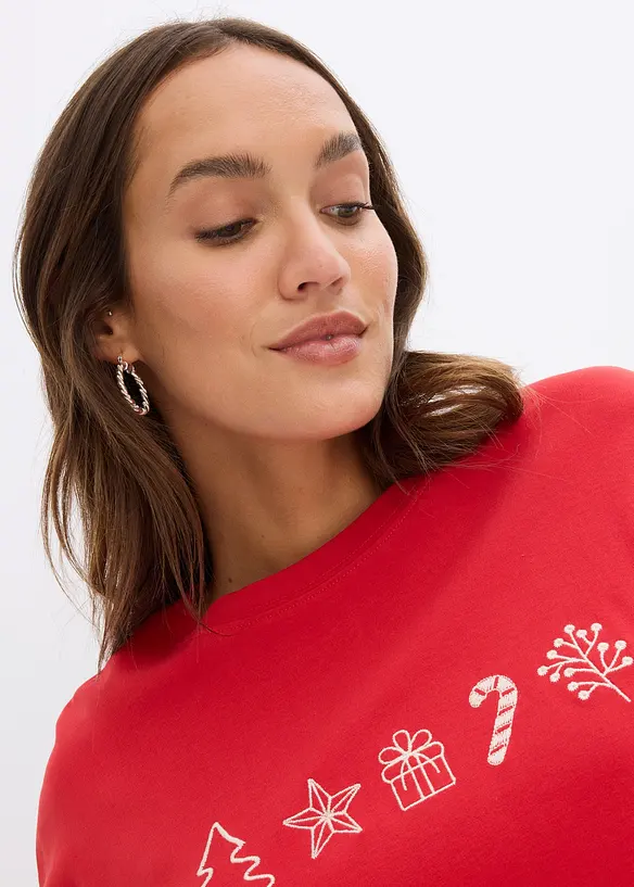 Broderad långärmad jultröja i oversizemodell, bonprix
