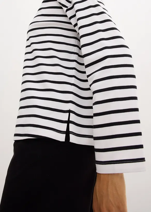 Långärmad T-shirt med vid båtringning (2-pack), ekologisk bomull, bonprix