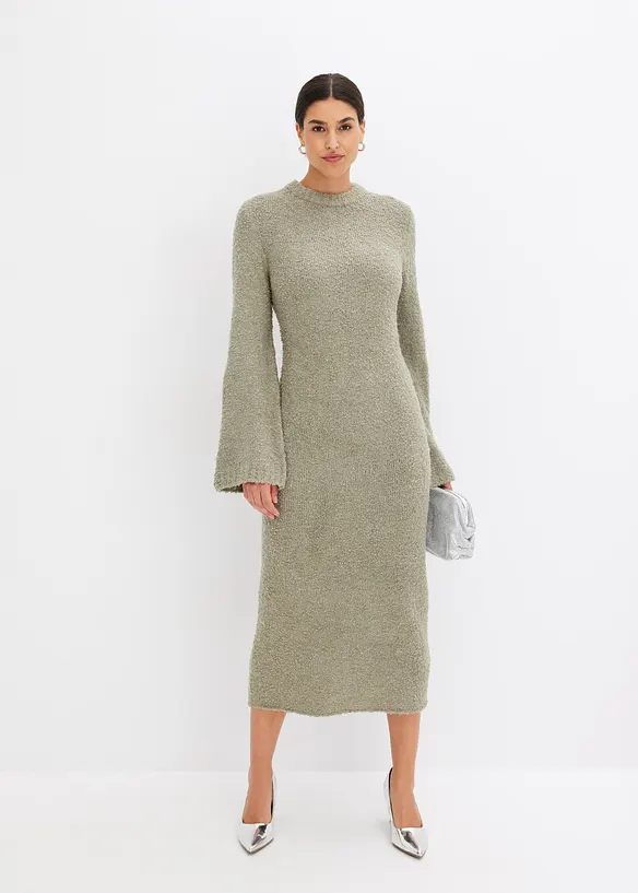 Stickad klänning i bouclé, bonprix