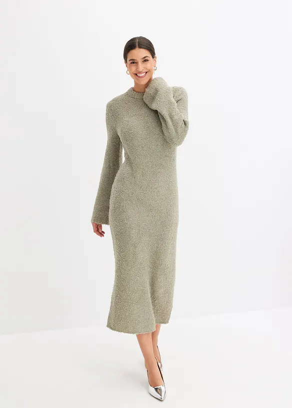 Stickad klänning i bouclé, bonprix