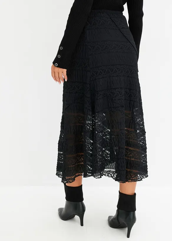 Asymmetrisk midikjol av spets, bonprix