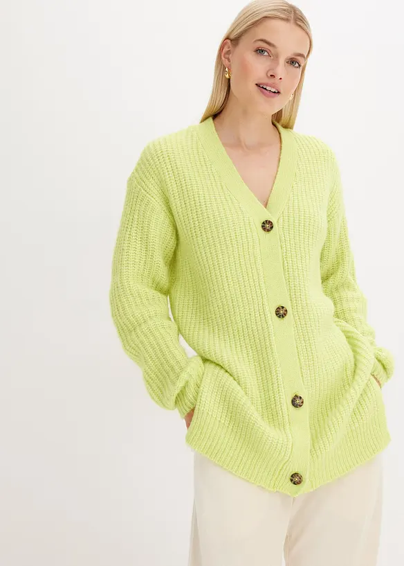 Stickad cardigan med ylleandel, bonprix