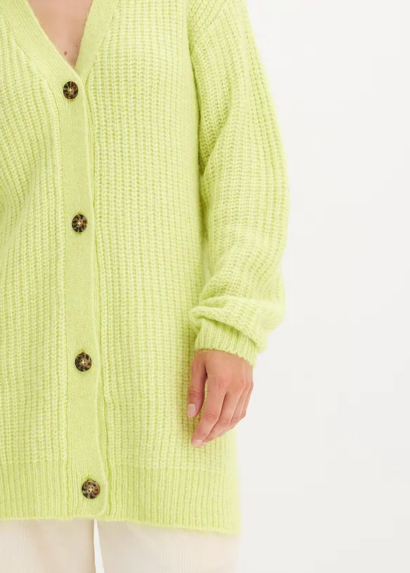 Stickad cardigan med ylleandel, bonprix