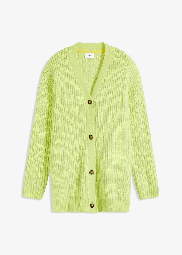 Stickad cardigan med ylleandel, bonprix