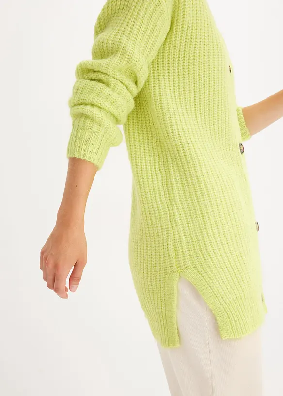 Stickad cardigan med ylleandel, bonprix