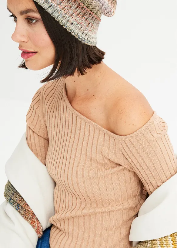 Ribbstickad one shoulder-topp, bonprix