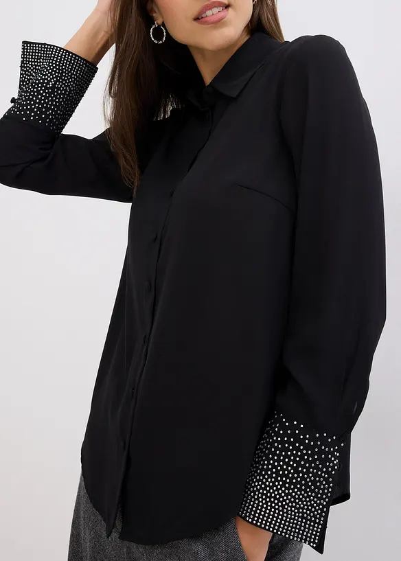 Skjortblus med glitterstenar, bonprix