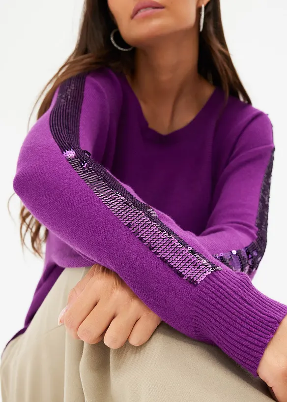 Finstickad tröja med paljetter, bonprix