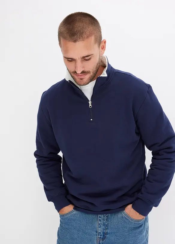 Varmt fodrad sweatshirt med krage och kort dragkedja, bonprix