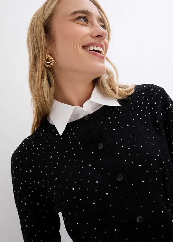 Cardigan med glitterstenar, bonprix