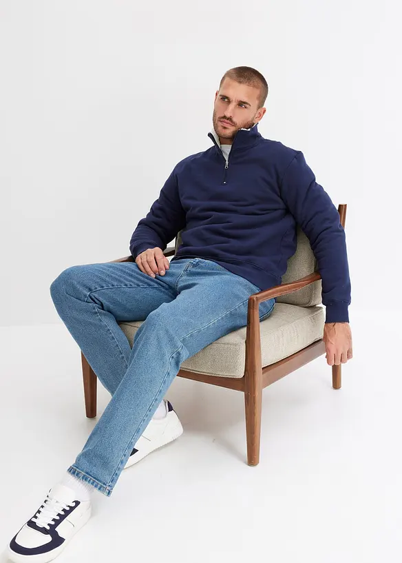 Varmt fodrad sweatshirt med krage och kort dragkedja, bonprix