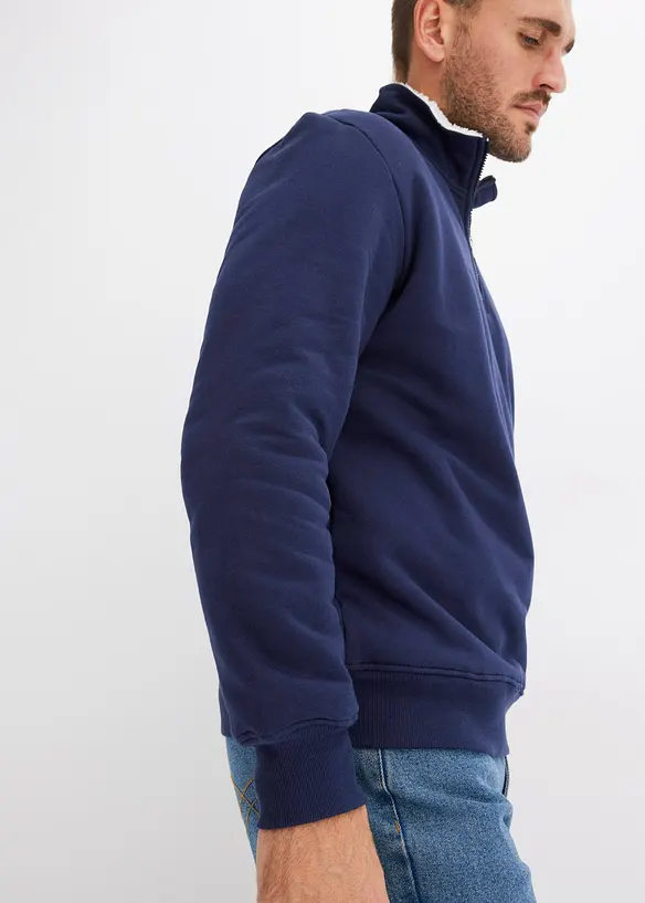 Varmt fodrad sweatshirt med krage och kort dragkedja, bonprix