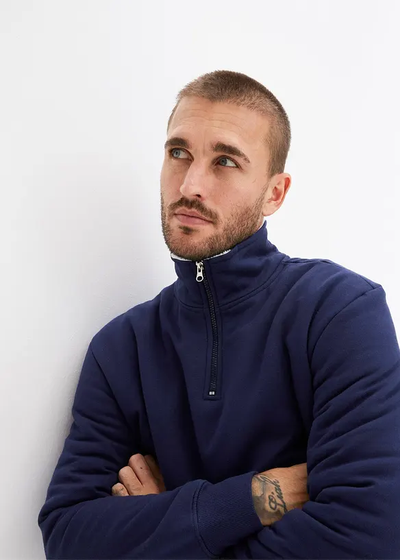 Varmt fodrad sweatshirt med krage och kort dragkedja, bonprix