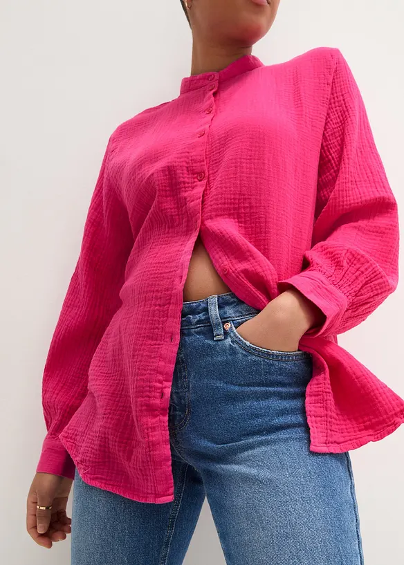Oversize-muslinblus i bomull, lång modell, bonprix