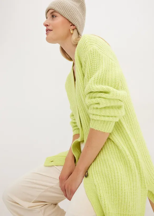 Stickad cardigan med ylleandel, bonprix