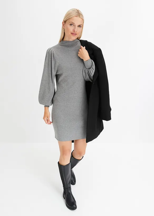 Stickad klänning med ballongärmar, bonprix